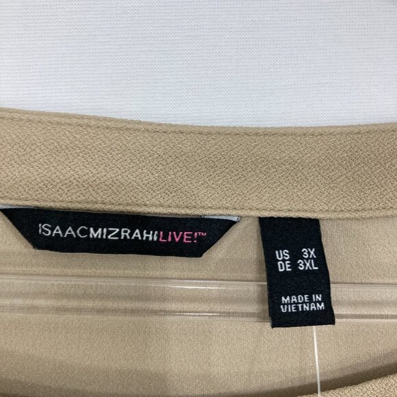 Isaac Mizrahi Top size 3X Tan Cream Floral Sleeve Stretch Knit Elegant Preppy - Picture 2 of 10